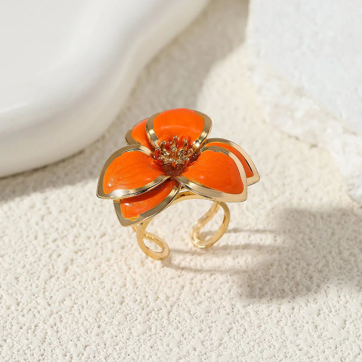 Single Piece Alloy Enamel Flower Ring, Exaggerated Floral Design Open Ring For Women, Trendy Party Jewelry
